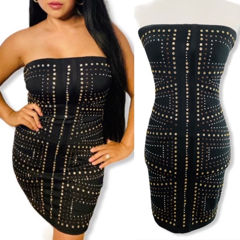 Nikibiki Studded & Rhinestone Tube Top Dress